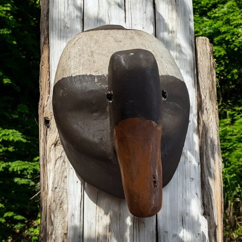 VTG Primitive Wooden Duck Decoy Hand Painted/Carved Solid Heavy 5LB Glass Eyes